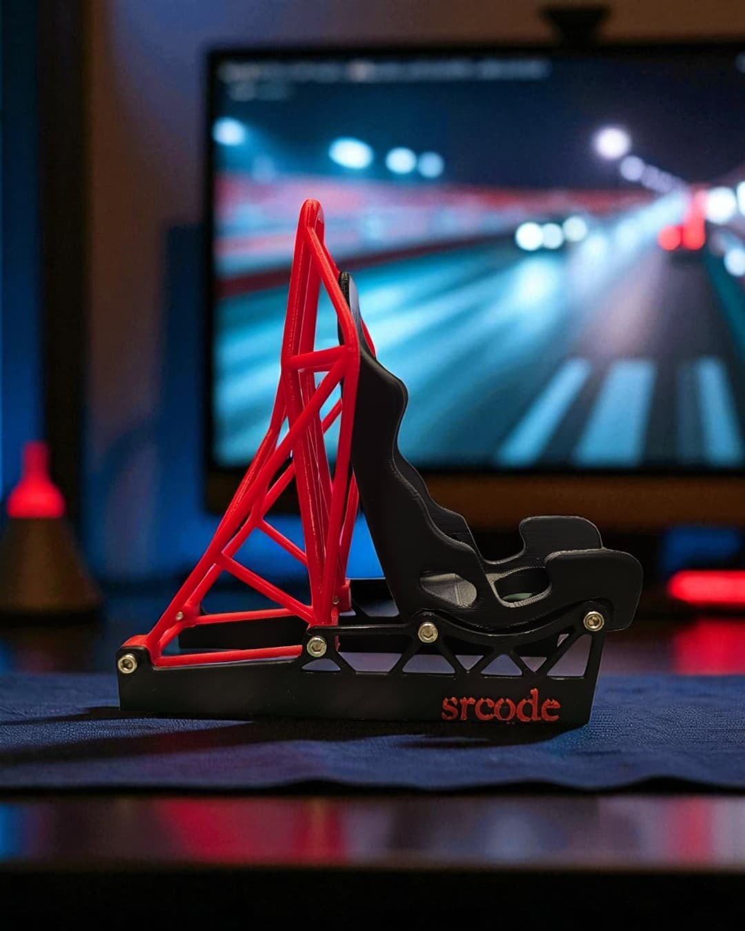 Racing Bucket Seat Phone Stand - Mobile Holder for Desk, Gaming Setup, Office - Car Seat Design with Support Frame 2